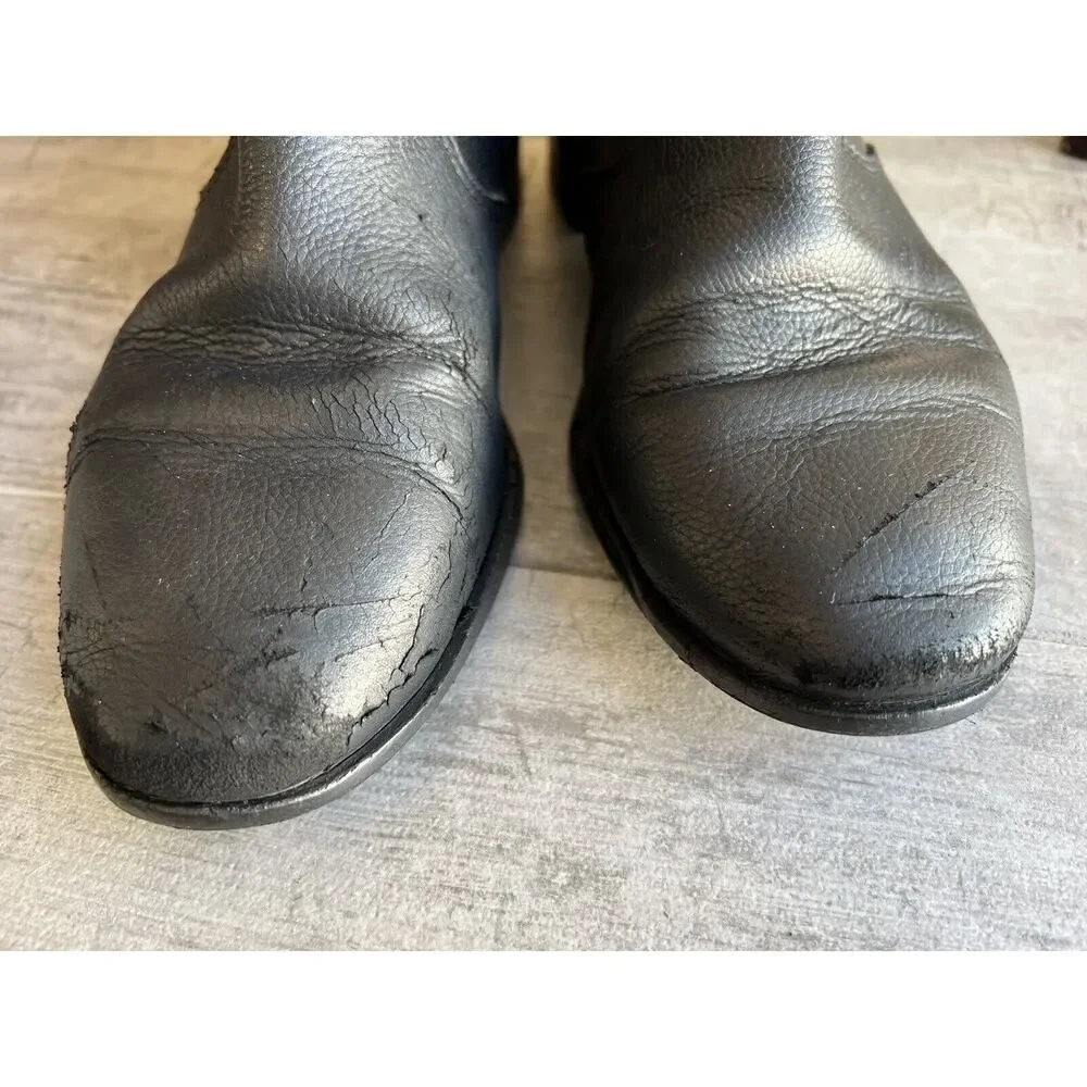Tory Burch Gemini Link Black Pebble Leather Ankle Booties Moto Boots Size 8 READ